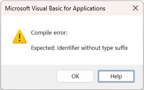 compile error expected  end of statement